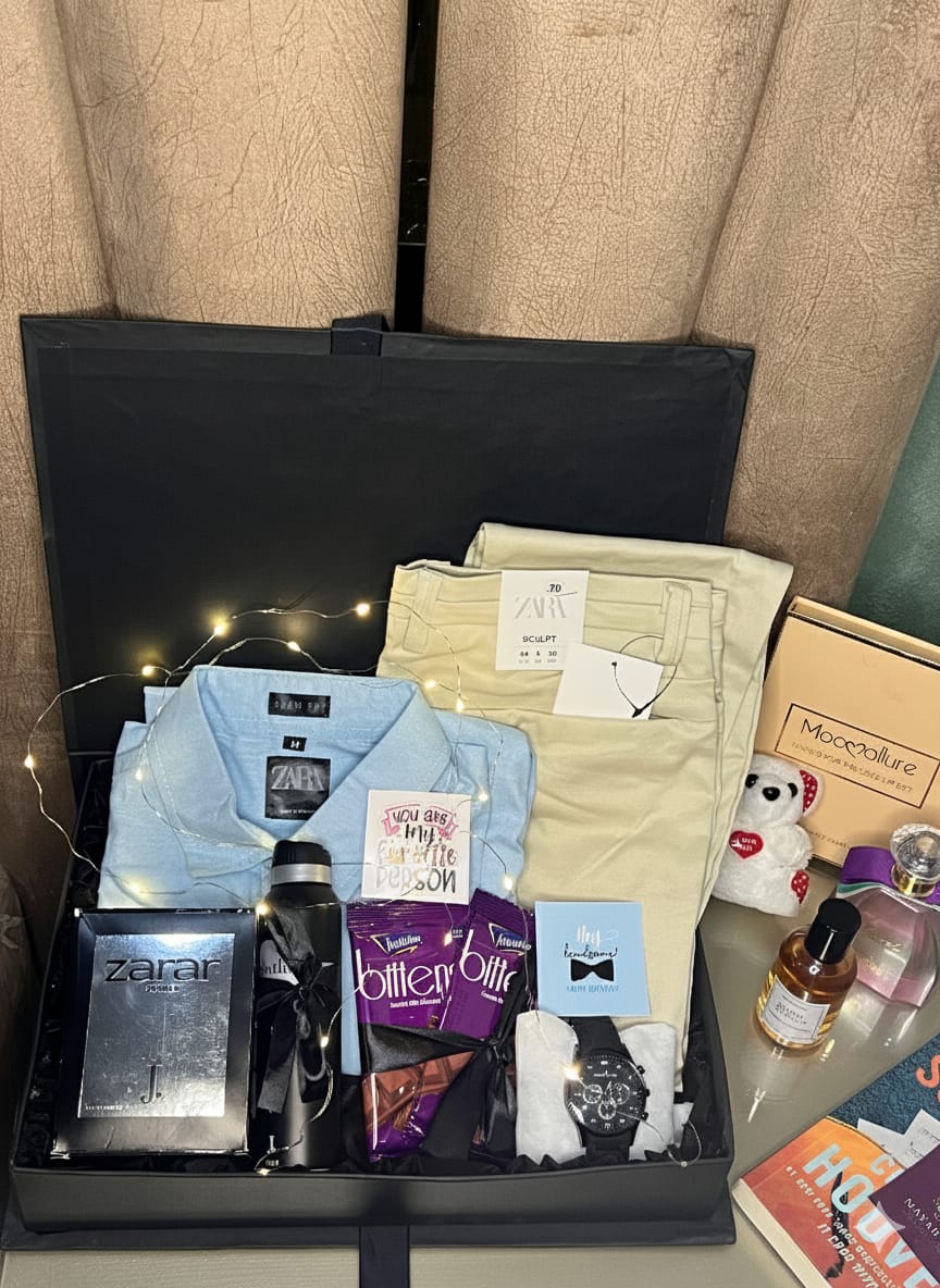 Luxury Men’s Gift Box – Zara Shirt, Pants, Watch, Perfume & Chocolates